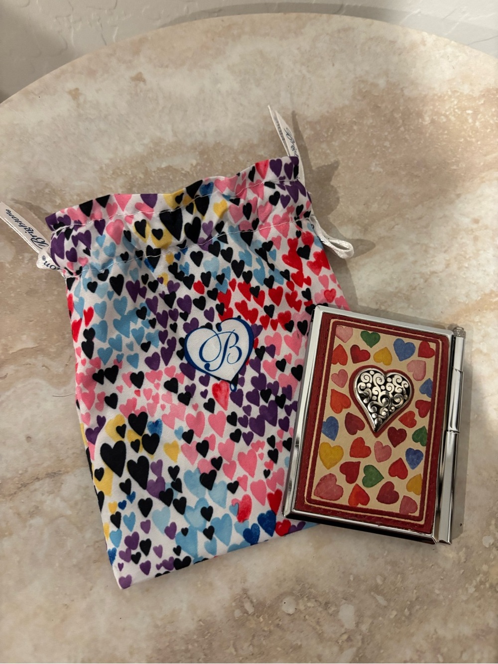 Brighton Heart Print Compact Travel Purse Notepad with Matching Heart dust bag